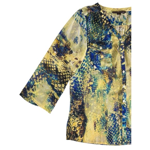 Mushka by Sienna Rose Womens Large Button Blouse Sheer Top 3/4 Sleeve Roll Tab - Picture 9 of 10